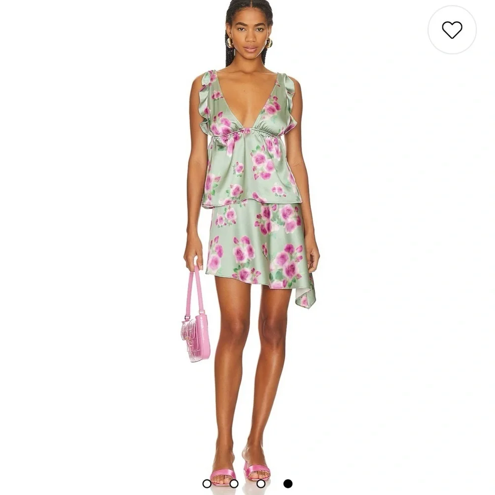 WEWOREWHAT - REVOLVE  Asymmetrical Slip Mini Skirt in Blurred Roses Sage Multi